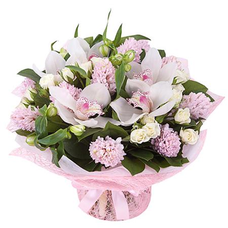 Букет из роз орхидей и гиацинтов «Сладкая»