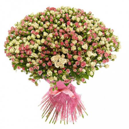 Букет 101 кустовая роза 50 см бело-розовая